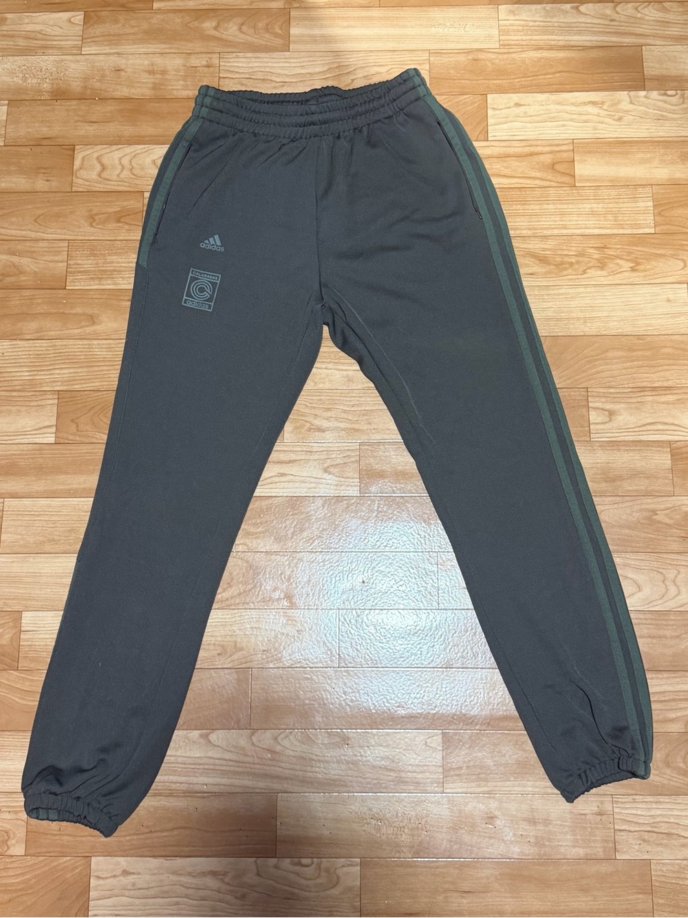 adidas x Yeezy Calabasas Dark Brown Joggers with Green Side Stripes